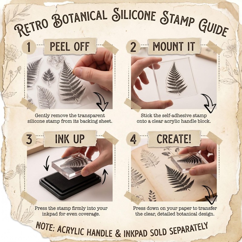 25PCS Plant Clear Rubber Stamp, Vintage Leaf Stamps for Card