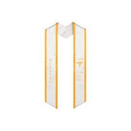 Ovaltag Nursing Graduation LPN Stole Embroidery Sash Nurses Stoles Graduation Gift Class of 2024 LPn Medical logo - Color: White with Royal Blue trim