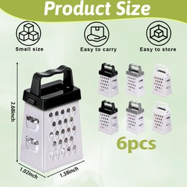 Ptwola 6 Pcs Mini Cheese Grater Professional Box Grater Stainless Steel Fine Coarse Handheld Slicer with 4 Sides Small Box Food Shredder Safe Zester for Kitchen Cheese Garlic Ginger Vegetable Potatoes