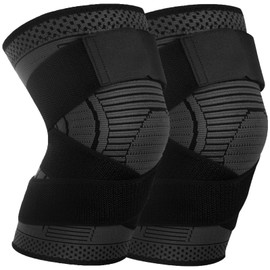 Ruilala Knee Support for Men Women Pack of 2 Sports Knee Support Adjustable Compression Knee Support for ACL, Meniscus Tear, Running, Weightlifting, Volleyball, Basketball (Black, S)