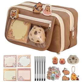 Poemtian Capybara Pencil Case, Cute Transparent Multi-Layer Pencil Pouch, Capybara Large Capacity Pencil Case, for Girls Secondary School Big Capacity Pencil Case