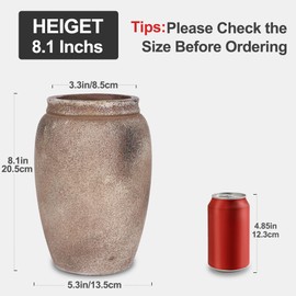 Rustic Farmhouse Ceramic Vase, 8.1 Inch Tall, Vintage Ceramic Vases, Terracotta Decorative Boho Pampas Flower Vase, Suitable for Home Decor, Living Room, Entrance Table, Bookcase, Mantle,