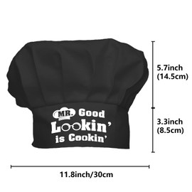 CREATCABIN Funny Chef Hat Black Cooking Hat Hidden Back Adjustable Elastic Baker Catering Kitchen Wear Onion Shape Cap for Women Men Mother's Day Father's Day Birthday Gift-Mr. Good Lookin' is Cookin'