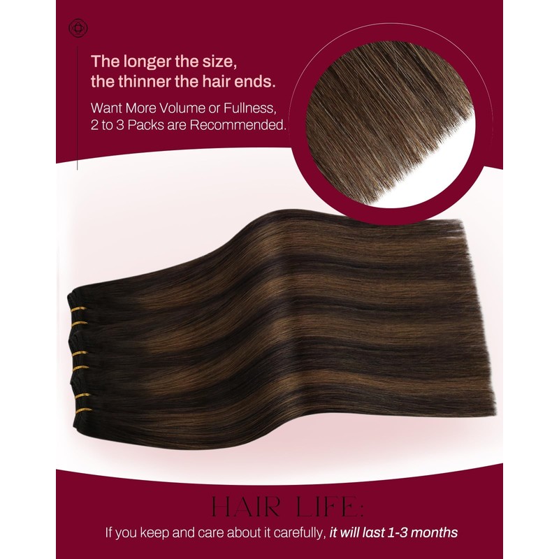 Moresoo 100 g Real Hair Wefts, 60 cm, Brown to