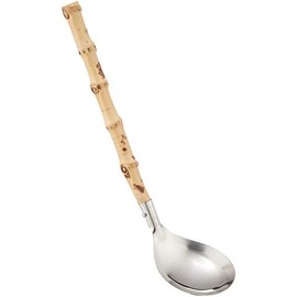Endoshoji QTL21001 Commercial Ladle Soup Spoon, No Holes, 18-8 Stainless Steel, Natural Bamboo Handle, Made in Japan