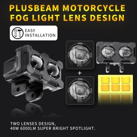 PLUSBEAM LED Motorcycle Auxiliary Lights,2 PCS Universal 40W Mini LED Headlights Fog Lights Dual Color Motorcycle Driving Lights for ATV UTV SUV E-Bike Truck Boat Tractor