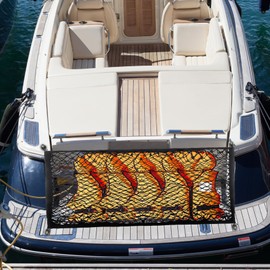 Klmnop T-top Storage Bag for Boat, Waterproof Mesh Boat Bag Holds up to 6 Type II Life Jackets with Elastic Rope for Boat Yach(Black)