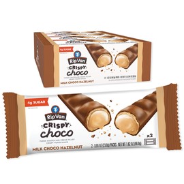 Rip Van Crispy Choco - Chocolate Coated Hazelnut Wafer Bars - Low Sugar Fudge and Hazelnut Cream Filled Snack - 12 Pack