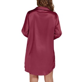 LYANER Women's Satin Silky Long Sleeve Sleepshirt Button Down Nightgowns Heart Print Lounge Sleepwear PJs, Purplish Red, Medium