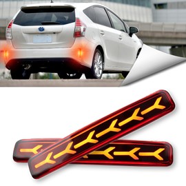 BINQIGOO 2Pc Full LED Rear Bumper Reflector Lights Kit for Toyota Prius V 2012-2017,for Scion tC 2014-2016 Tail Lamp Brake Fog Lamps Daytime Running Light Turn Signal Lamp Accessories (Red)