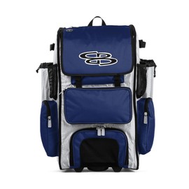 Boombah Rolling Superpack Baseball/Softball Gear Bag - 23-1/2" x 13-1/2" x 9-1/2" - BRSP2C23 White/Royal Blue - Telescopic Handle - Holds 4 Bats - Wheeled Version