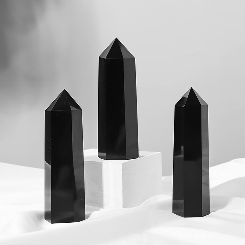 POWERTONE Natural Obsidian Gemstone Point, Hexagonal Column, Weight: 1.1 -