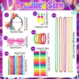 80s Fancy Dress for Women, 80s Fancy Dress Accessories with Leg Warmers Necklace Bracelet Earrings Headband Lace Fishnet Gloves Hollow Glasses, Neon Accessories for Women