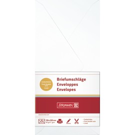 Brunnen Briefumschlag, DIN lang, 110 x 220 mm, gummiert, Papier, 80 g/qm, 10 Umschläge, perlweiß