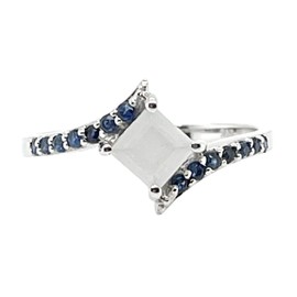Natural Rainbow Moonstone, Blue Sapphire 925 Sterling Silver Engagement Ring Size 5, 5.25, 5.75, 6, 6.75, 7, 7.75, 8, 9
