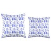 Preppy Blue & White Toile French Bulldogs, Frenchie Throw Pillow