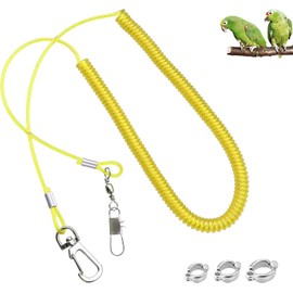 LuckyOpt Parrot Flying Leash, 16.4 ft Training Rope with 3 Size Bird Foot Ring, Anti-Bite Elastic String for Cockatiels, Birds, Pigeon (Yellow)