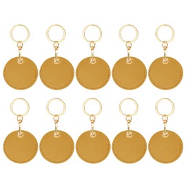 PATIKIL 10pcs Leather Keychain Blanks, 55mm Sublimation Keychain Blanks PU Leather Key Chain Bulk Keyring with Rings for Name Tag Dog Cat Collar Keys, Round,Yellow