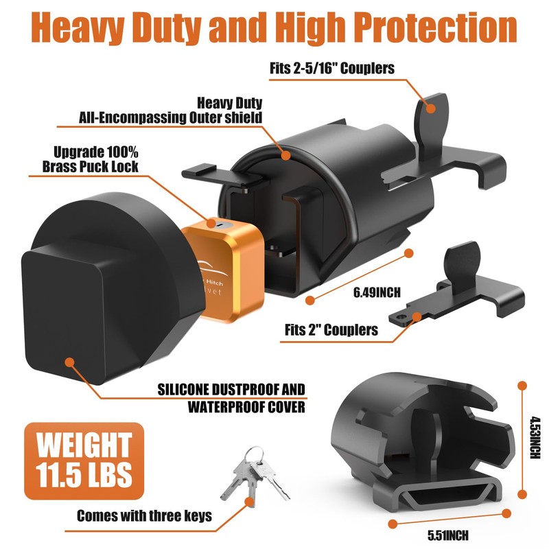 Trailer Lock Fits 2" and 2-5/16" Couplers - Heavy Duty