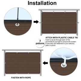 Eden's Decor Balcony Privacy Screen Brown 2'6"x 31' Cover Mesh Windscreen Weather-Resistant UV Protection for Backyard Deck, Patio, Balcony, Pool, Porch, Fence, Railing, Gardening