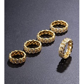 Tanyoyo 7mm Wide Band Cuban Link Chain Rings for Women (Yellow +CZ, 7)