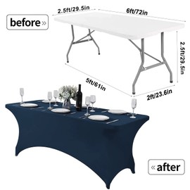 Newthinking 6FT Stretch Tablecloth for Craft, Spandex Stretch Table Cloth, Washable and Wrinkle Resistant Market Stall Table Cover for Banquet Folding Table Event Wedding, Navy Blue