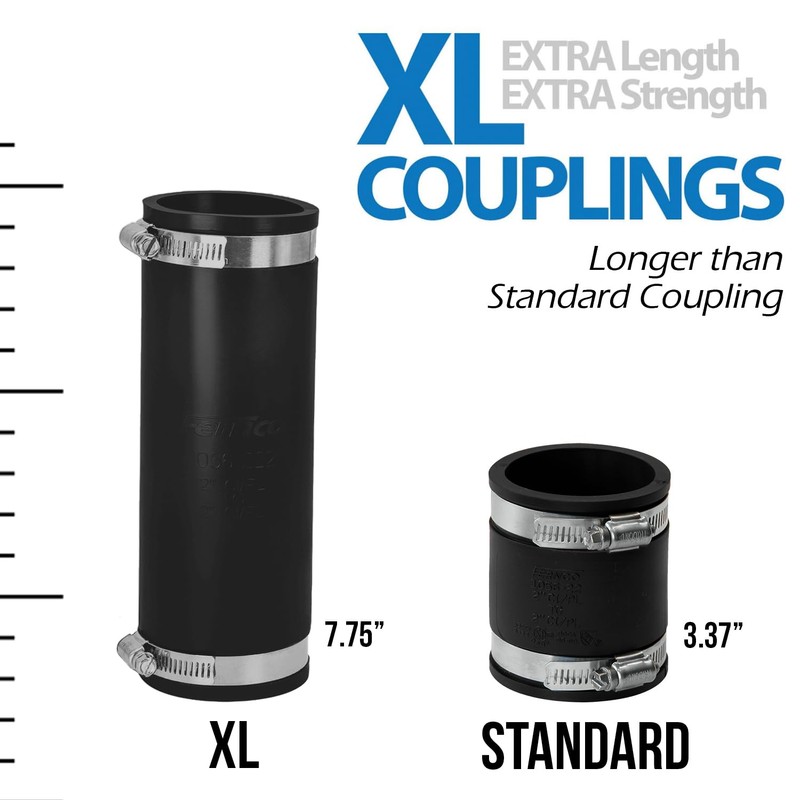 Fernco XL 1056-222 Flexible Pipe Coupling 2" to 2", Extra-Long
