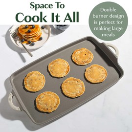 Goodful All-in-One Double Burner Griddle, Ceramic Nonstick, Durable Cast Aluminum, Oven Safe and Dishwasher Safe, Made without PFAS, PFOA, PFOS & PTFE, 18-Inch x 11-Inch, Linen