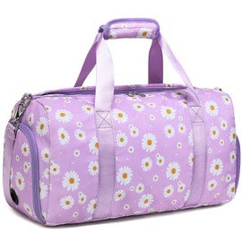 Duffle Bag for Girls, Purple Daisy Dance Bag for Girls Sports Gym Ballet Bag with Wet & Shoe Compartments, Overnight Sleepover Weekender Carry On Travel Bag with Trolley Sleeve for Girls Women