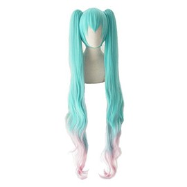 Xingwang Queen Anime Cosplay Wig 120cm Long Blue Green Gradient Purple Pink Clip on Double Ponytails
