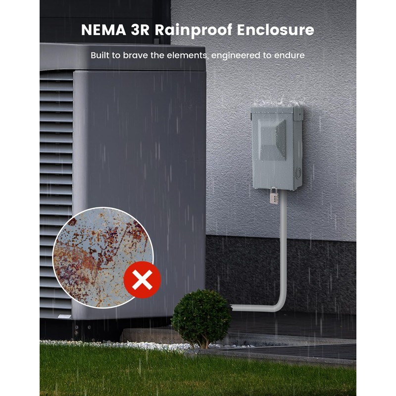 SURAIELEC 30 Amp Fused AC Disconnect Box, Outdoor Pull-Out Switch