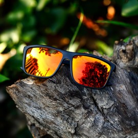 TIANYESY Stylish Square Unisex Sports Polarized Sunglasses for women and men Eyewear for Outdoor Fashion (Black frame/orange mercury lens)