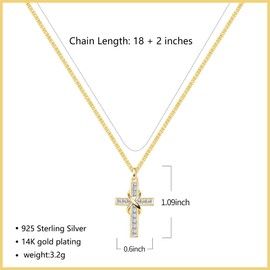 S925 Sterling Silver Cross Necklace for Women – Chic Simple Pendant Necklace with Sparkling Natural Zircon, Perfect Everyday Necklace Gift (Classic Gold)