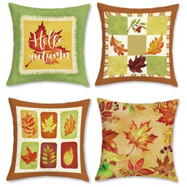 Bonhause Maple Leaves Throw Pillow Covers 18 x 18 Inch Set of 4 Autumn Leaf Brown Green Decorative Soft Velvet Cushion Cases for Couch Sofa Home Bed Décor