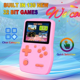 CULAGEiMI 32 Bit Handheld Games for Kids,3.0'' IPS Screen and Built in 139 Video Games,Rechargeable Portable Electronic Gaming System Toys for Ages 4-14,Boys Girls Xmas Birthday Gift (Pink)