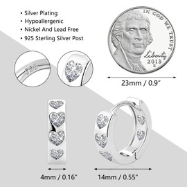 Heart Sterling Silver Earrings for Women, ASH'S CHOICE 925 Sterling Silver Hoop Earrings with Heart Small Tiny Cartilage Huggie Hoop Earring with Zirconia Small Heart Hoop Earrings for Women Girls