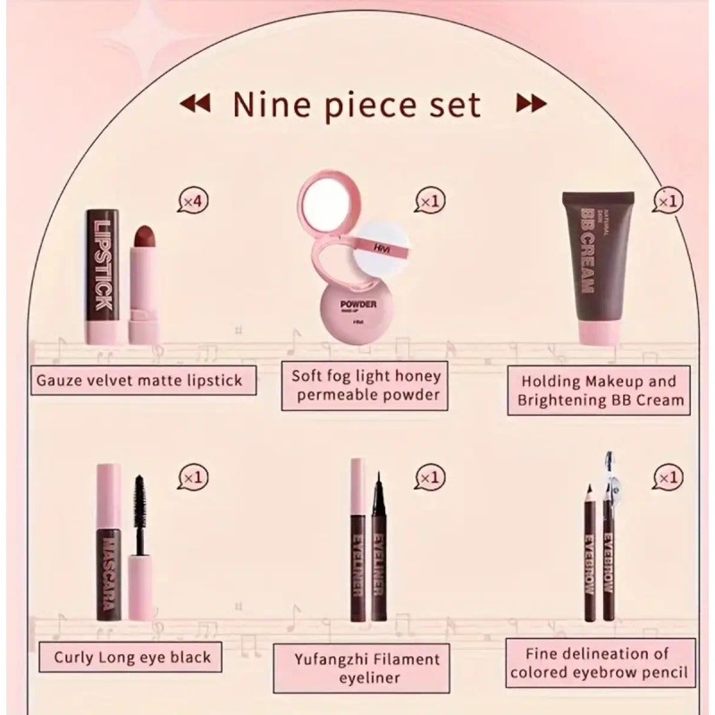 Kit De Maquillaje Completo Economico 9 Pz Tonos Claros
