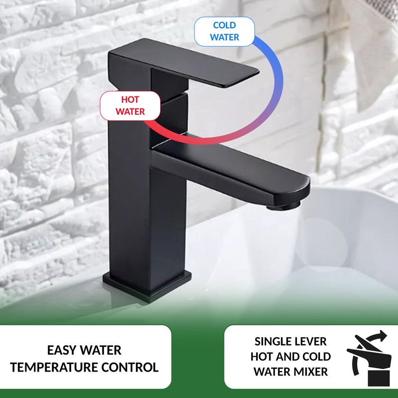 Levenson Matte Black Basin Tap with Single Lever Control Cold