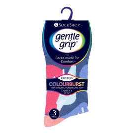 Gentle Grip - 6 Pack Womens Non Elastic Loose Top Patterned Cotton Rich Socks (4-8 uk, GG190)