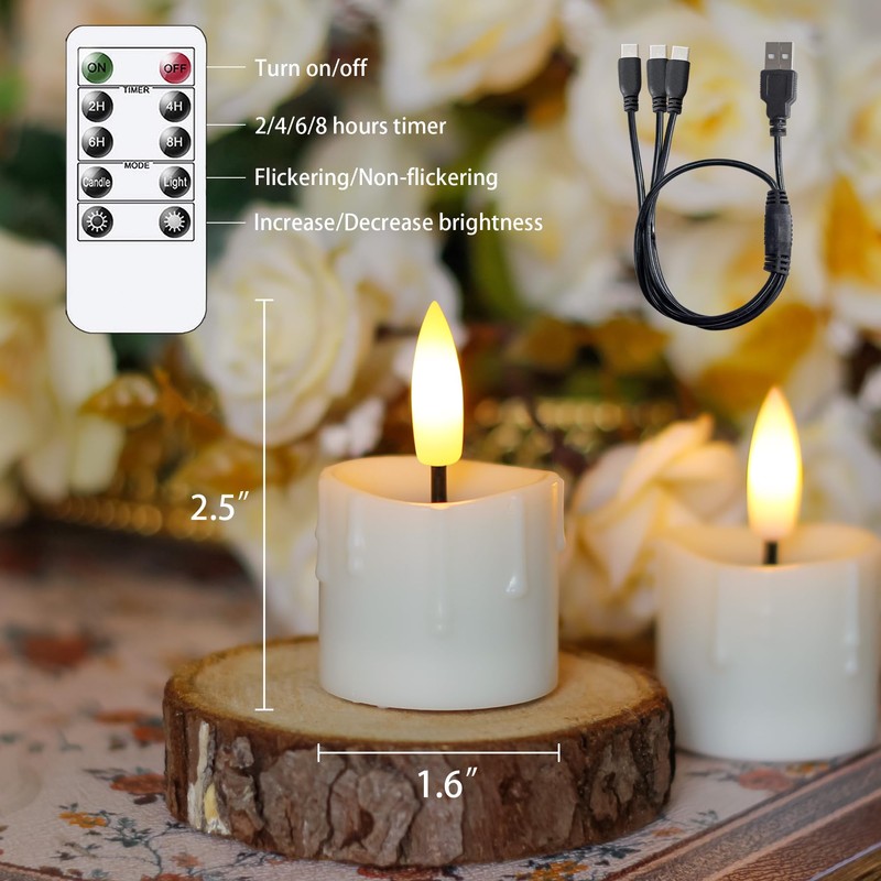Yeelida Rechargeable Flameless Battery Operated 1.6" x2.5" Tea Light Candles