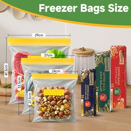 Extra Large Food Storage Freezer Bags by ECOOPTS | Double Zipper Lock&Easy to Open Fresh Bags| Ultra Stong Reusable, BPA Free 29×41.5cm/Bag (15, XL)