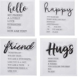 Welcome to Joyful 4pcs/Set Hello Happy Hugs Friend Sentiment Background Clear Stamp for Card Making Decoration and Scrapbooking 11x16cm