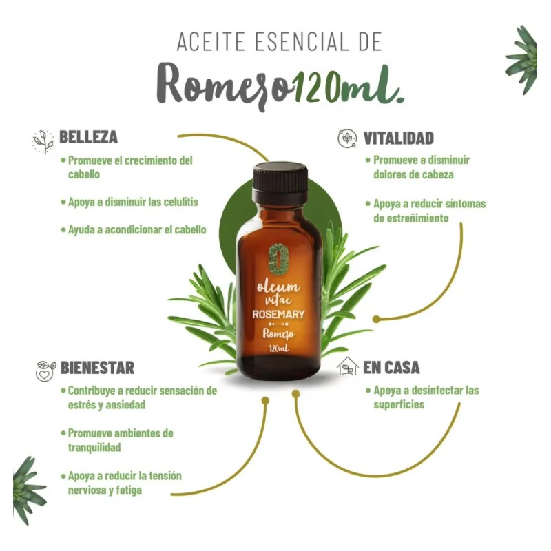 Oleum Vitae Aceite Esencial 100% Puro De Romero 120ml