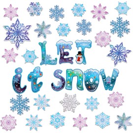 68 Pieces Winter Classroom Bulletin Border Decoration Christmas Snowflake Cutouts Let It Snow Cutouts Winter Classroom Decoration Holiday Bulletin Border for Christmas Classroom Home Decor (Snowflake)