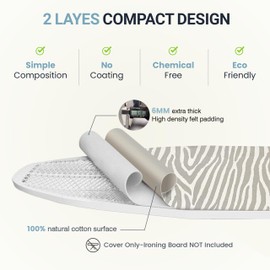 UniSimp Ironing Board Cover and Pad 18"x49" Extra Thick Natural Cotton, Scorch and Stain Resistant Padding, Extra Wide Iron Board Cover with Fasteners Heavy Duty Elastic Edge, Heatproof Zebra