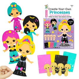 VKPI 4 Pieces EVA Foam Art Crafts Gift Kit, Creative Make Your Own Princess, Cartoon Foam Paper Craft Projects for Kids Ages 4+ Toddler, Preschool Learning Toy for Birthday Party Favor Supplies