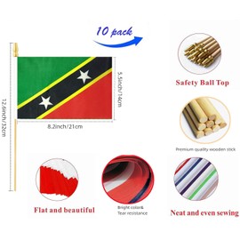 10 Pack Saint Kitts and Nevis Flags - KN Handheld Flag- 5x8 in,Saint Kitts Mini Flag. Suitable For Party Decorations, Store Displays, Bar Decorations And National Day Parades.