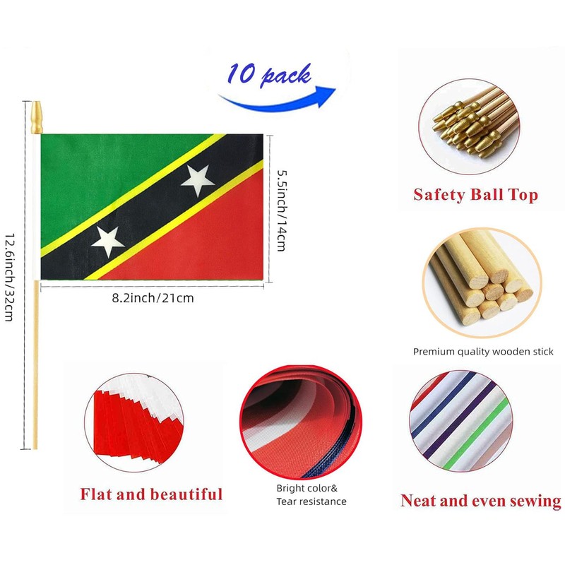 10 Pack Saint Kitts and Nevis Flags - KN Handheld