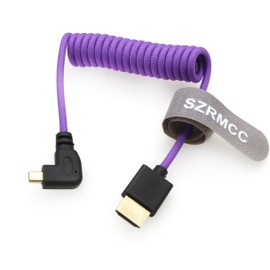 SZRMCC 8K 2.1 Micro HDMI Left Angle to HDMI High Speed Coiled Cable Braided Cable for Go-Pro Hero 3/4 Canon EOS M5 Sony A6000 A7III RX10 Nikon B500 Z6 Raspberry Pi 4 Atomos Ninja 2 Monitor