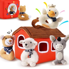 iPlay, iLearn Baby Toys 3 6 12 Month Newborn Gifts, Infant Soft Farm Stuffed Animal Rattles Plush Barn, Boy Girl Stuff, Shower Basket Stuffer, Sensory Hand Development Toy 0 2 4 7 9M 1 Yr - Farm